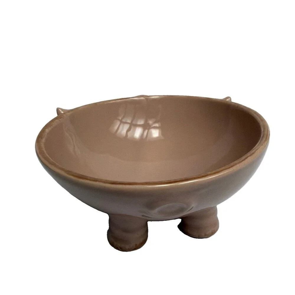 Pink Ceramic Pottery Pig-Shaped Novelty Decorative Dish Bowl Glossy 3” Tall